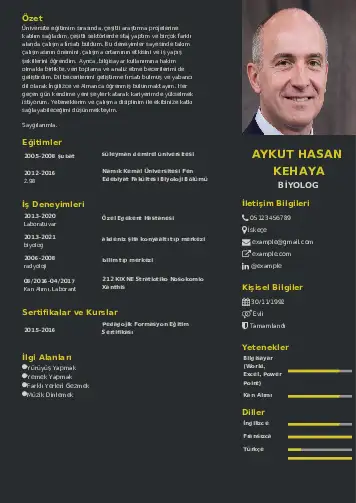Biyolog CV Örnekleri cv indir